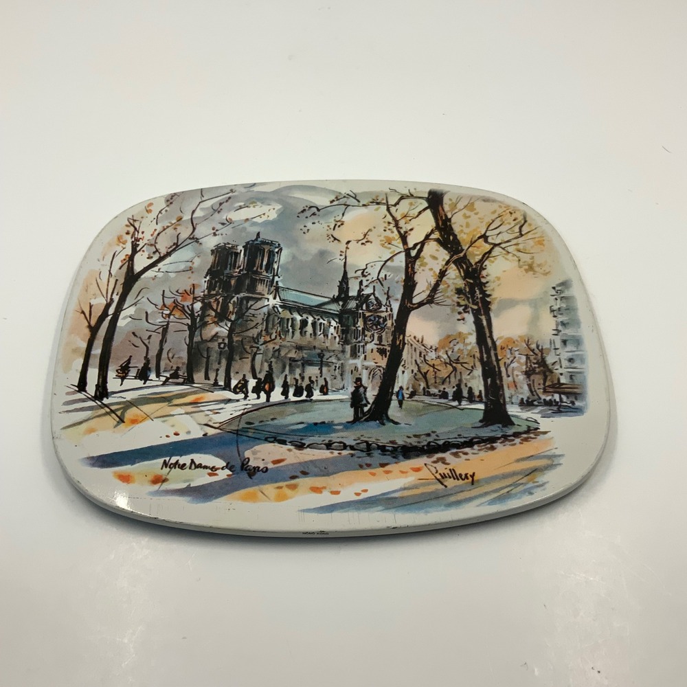 Vintage Action Notre Dame de Paris Metal Trivet Guillery Art Cork Back Hong Kong
